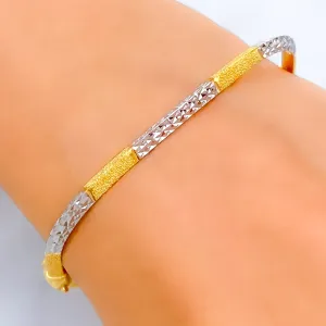 Alternating Sand Finished 22k Gold Bangle Bracelet