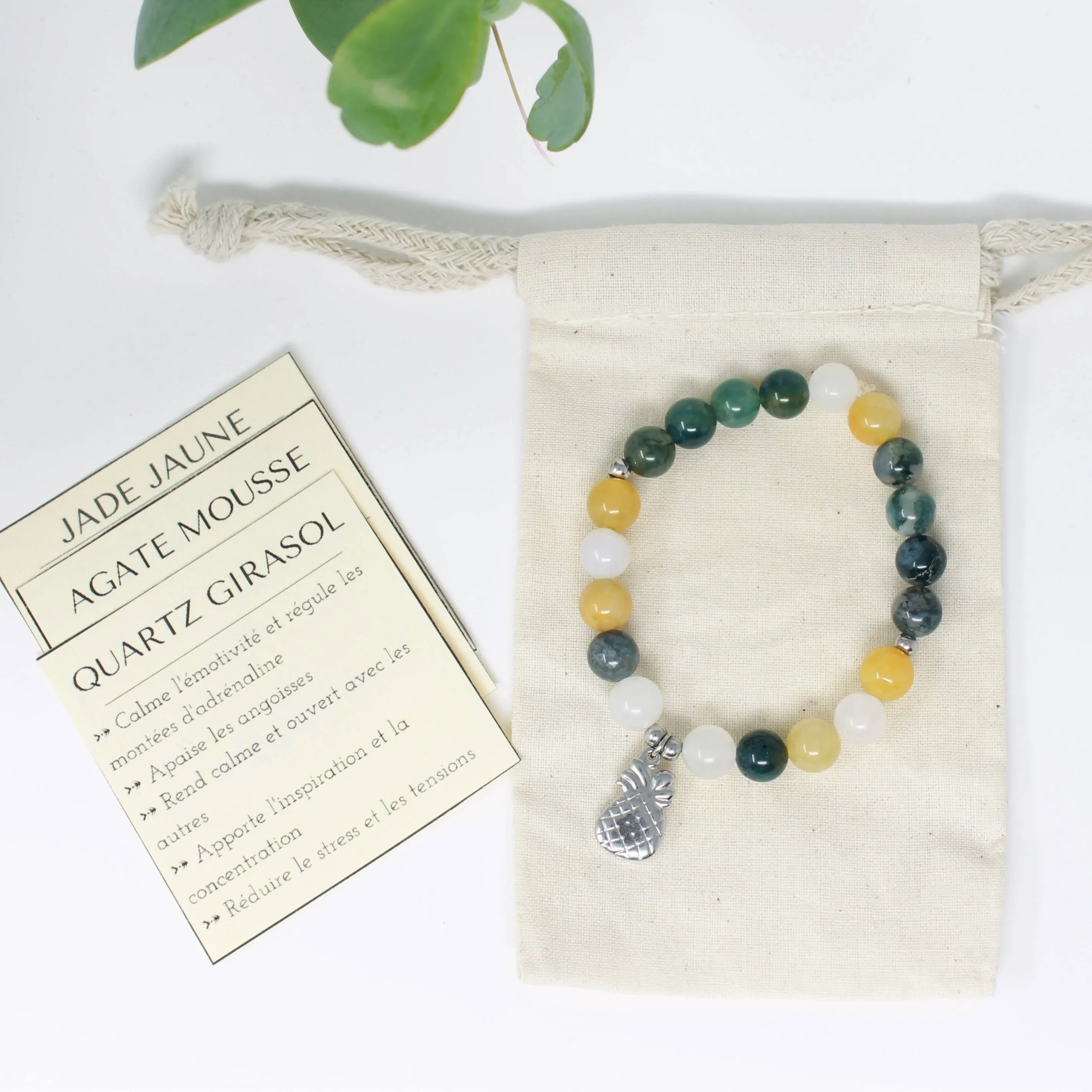 Ananas - bracelet élastique en pierres semi précieuses et acier inoxydable