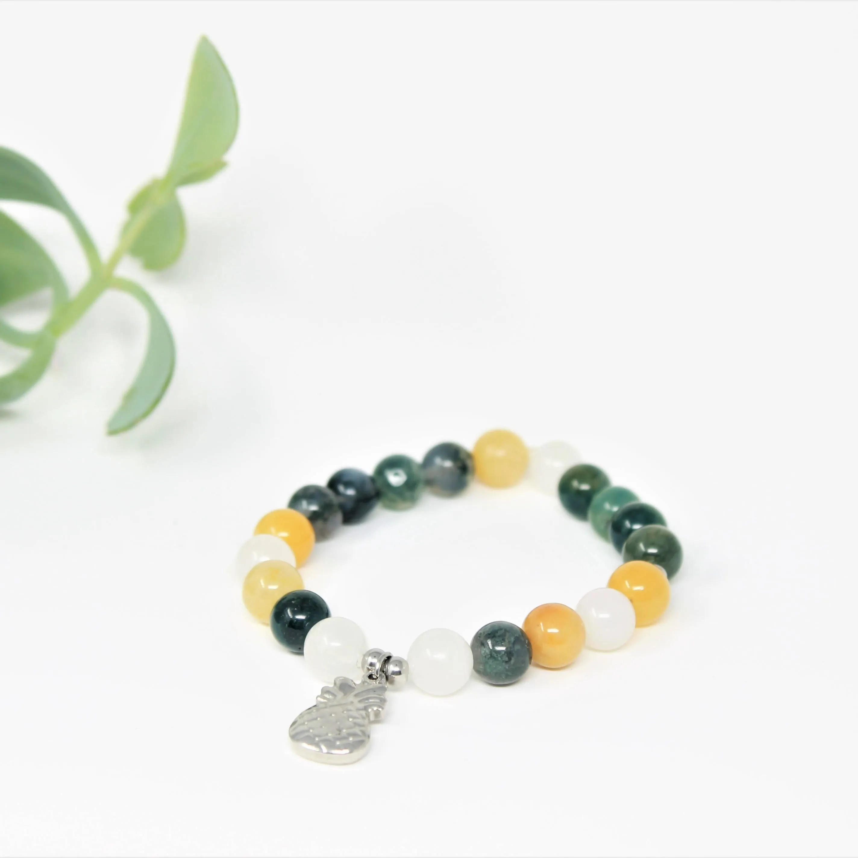 Ananas - bracelet élastique en pierres semi précieuses et acier inoxydable