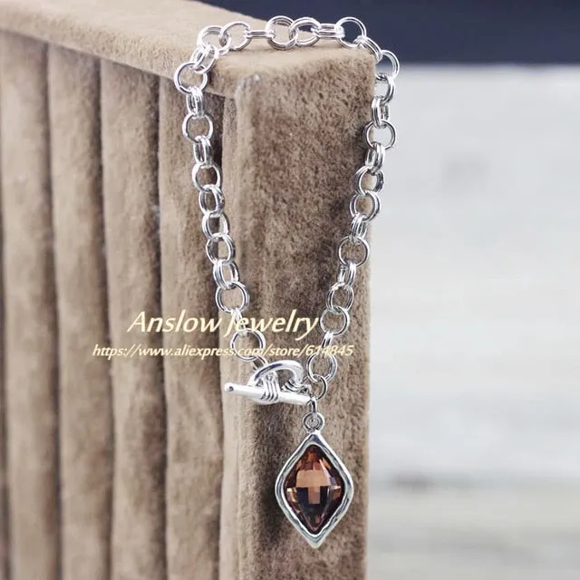 Anslow Korean Fashion Jewelry Brand New Design Rhombus Charms Chain Bracelets For Women Girls Love Couple Wedding Gift LOW0788LB