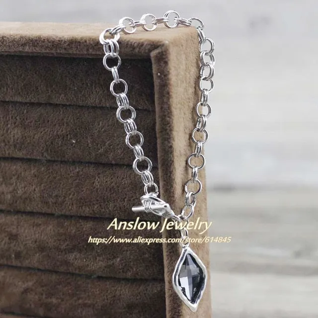Anslow Korean Fashion Jewelry Brand New Design Rhombus Charms Chain Bracelets For Women Girls Love Couple Wedding Gift LOW0788LB