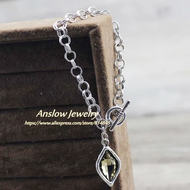 Anslow Korean Fashion Jewelry Brand New Design Rhombus Charms Chain Bracelets For Women Girls Love Couple Wedding Gift LOW0788LB