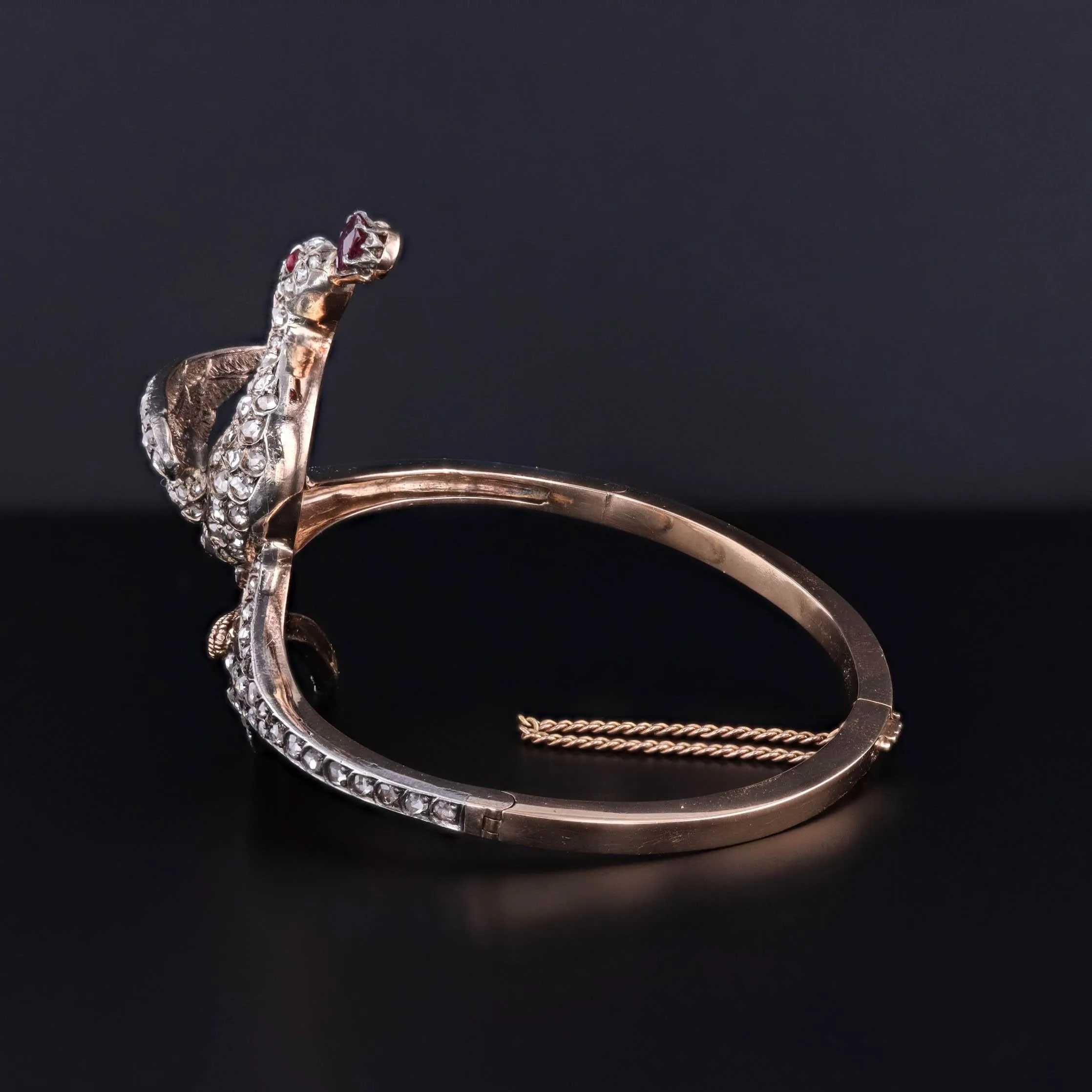 Antique Diamond Bird Bangle of Silver Topped 18k Gold