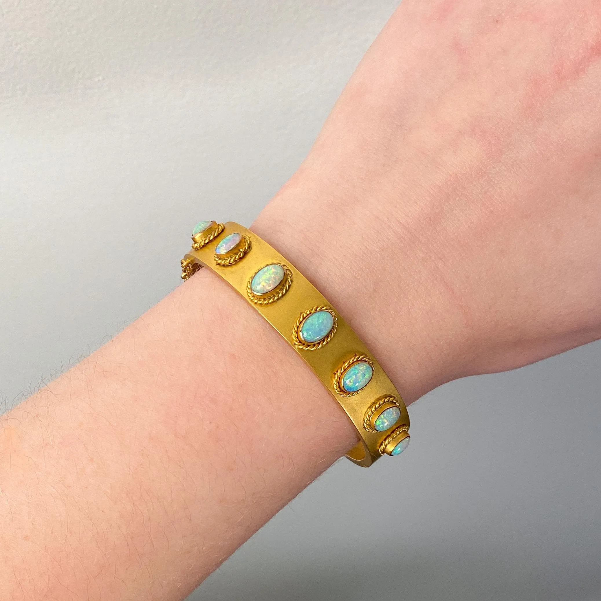 Antique Opal Bangle Bracelet of 10k Gold
