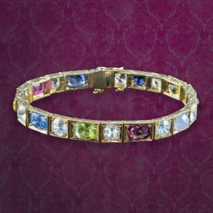 Antique Victorian Gemstone Harlequin Bracelet Silver 18ct Gold Gilt