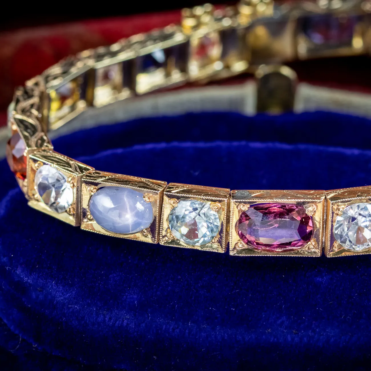 Antique Victorian Gemstone Harlequin Bracelet Silver 18ct Gold Gilt