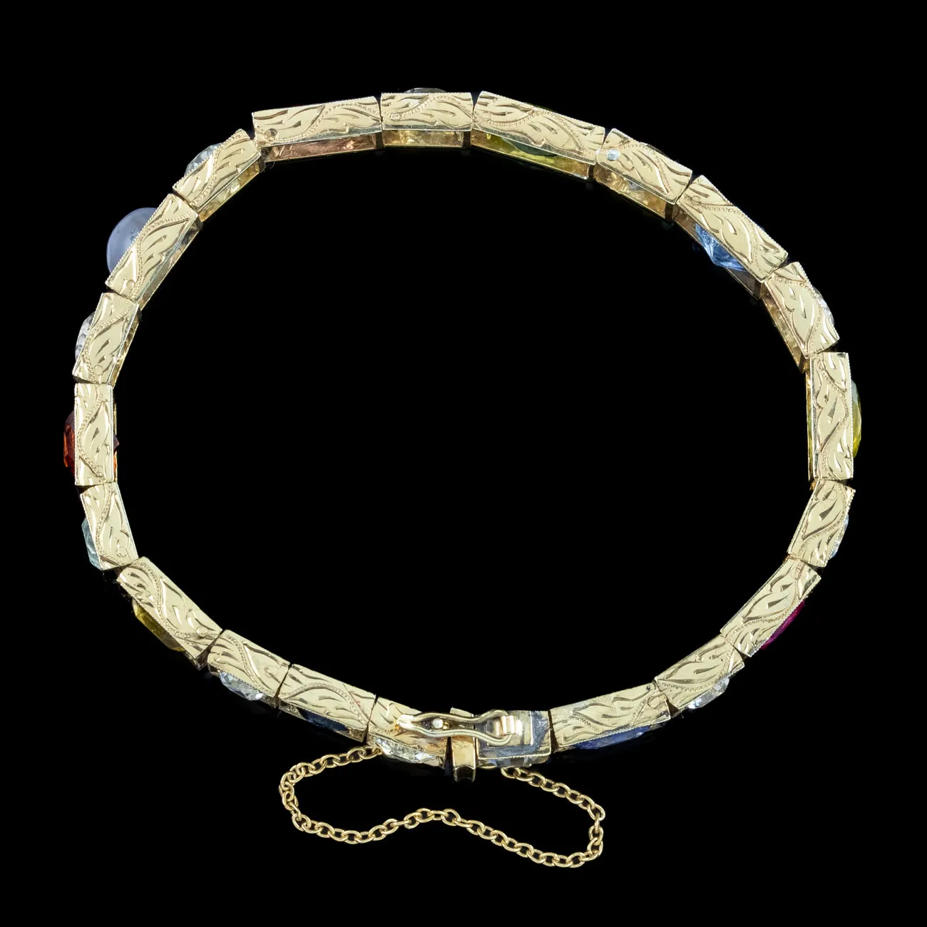 Antique Victorian Gemstone Harlequin Bracelet Silver 18ct Gold Gilt