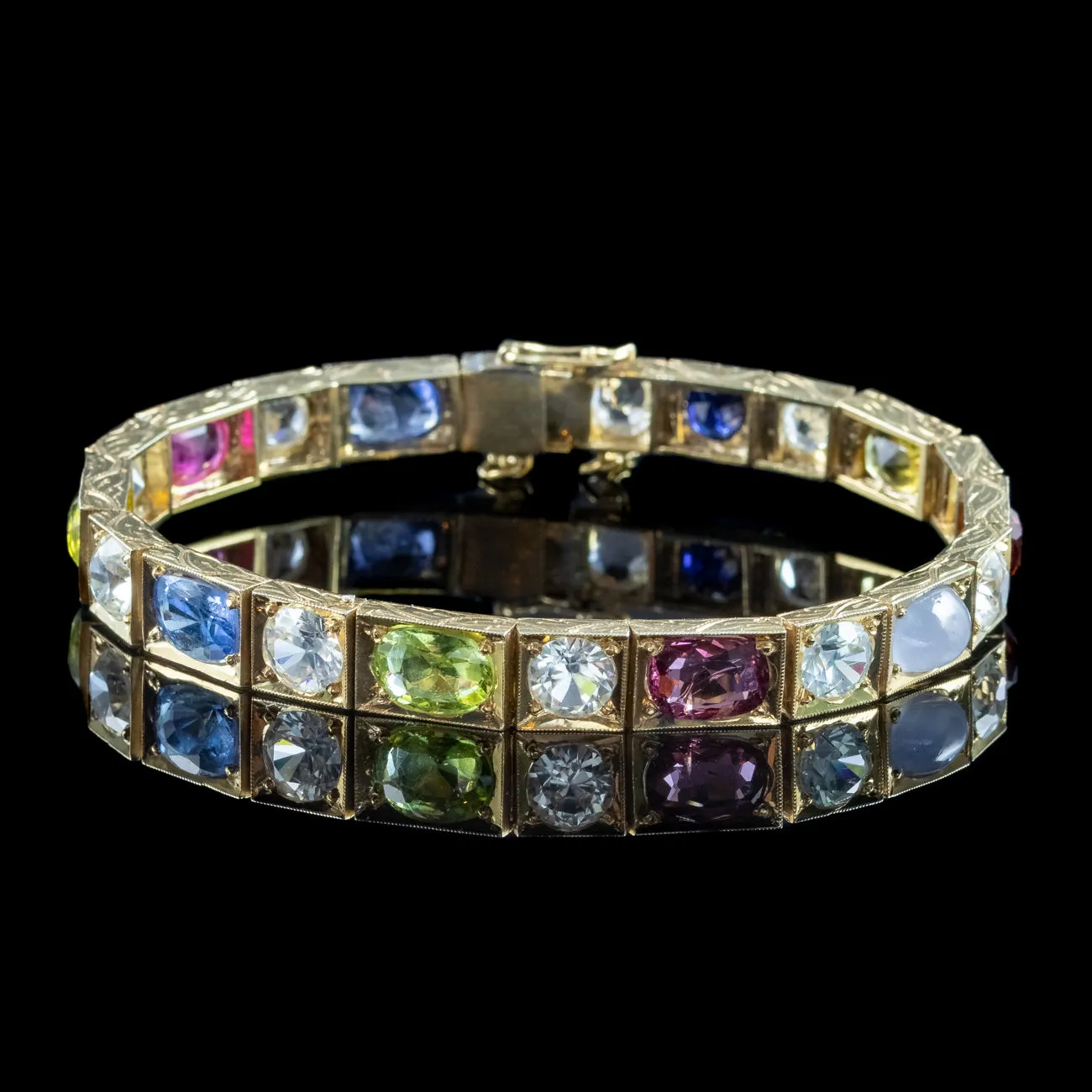 Antique Victorian Gemstone Harlequin Bracelet Silver 18ct Gold Gilt