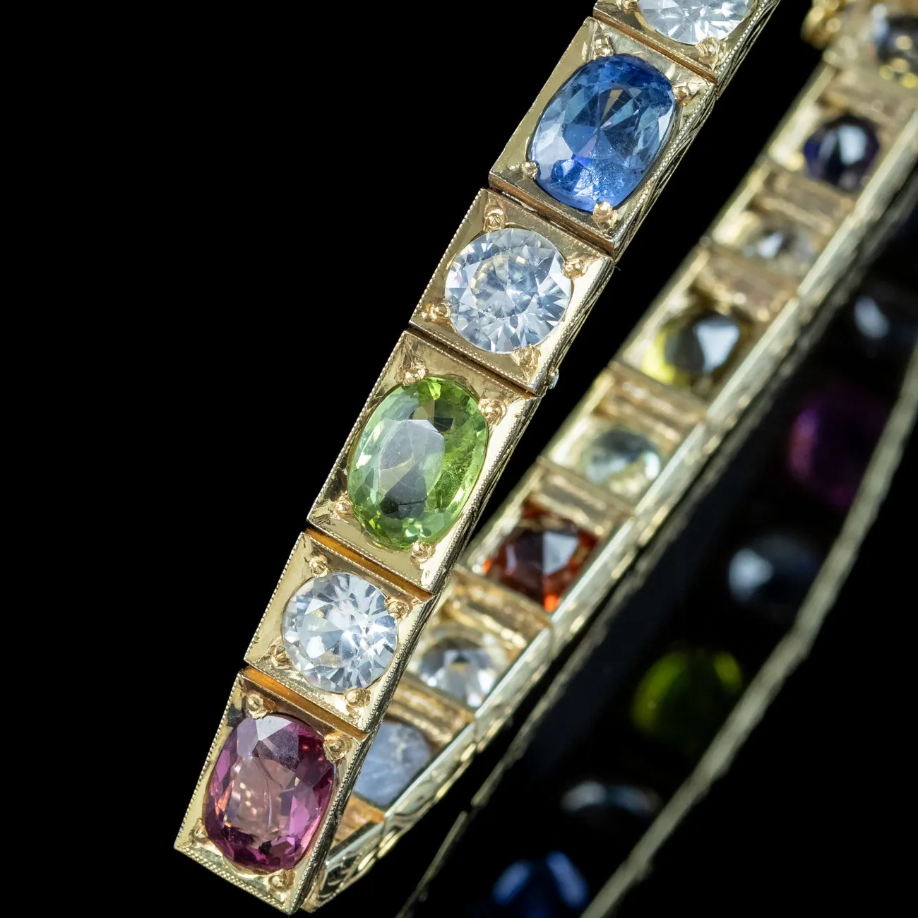 Antique Victorian Gemstone Harlequin Bracelet Silver 18ct Gold Gilt