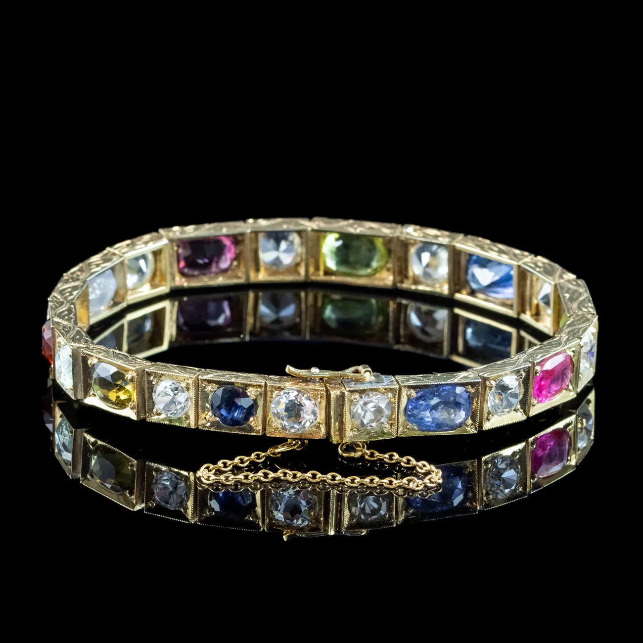 Antique Victorian Gemstone Harlequin Bracelet Silver 18ct Gold Gilt