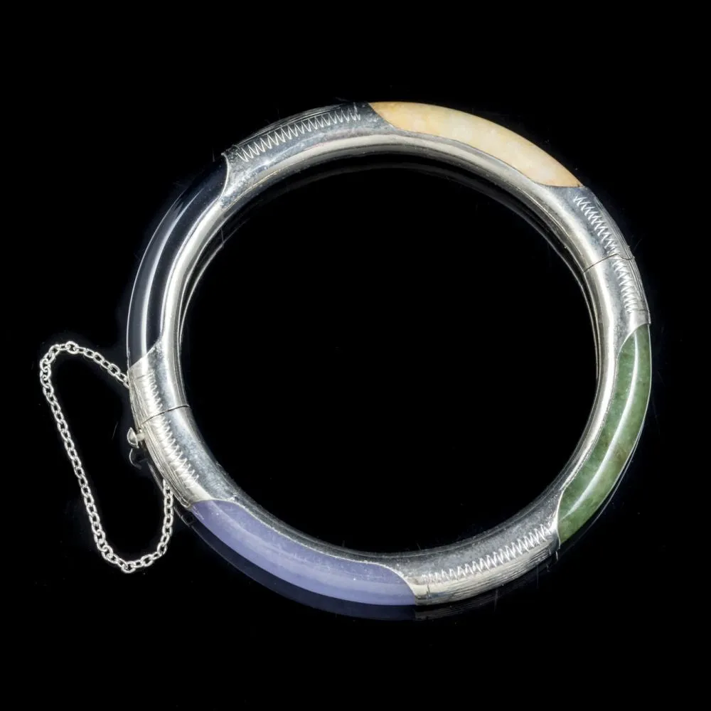 Antique Victorian Jade Bangle Silver Circa 1900