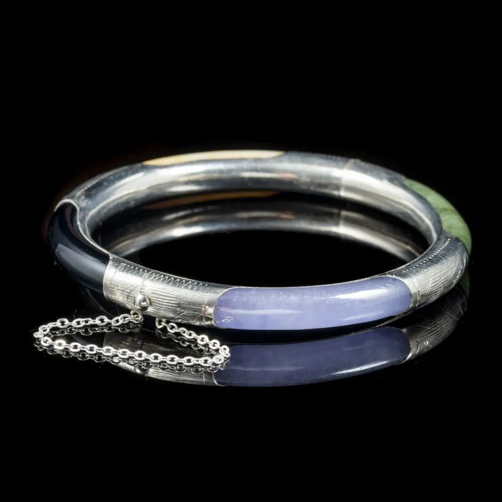 Antique Victorian Jade Bangle Silver Circa 1900