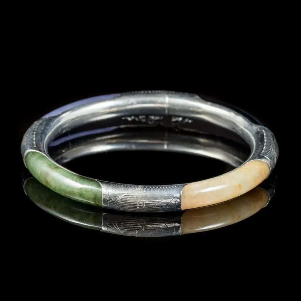 Antique Victorian Jade Bangle Silver Circa 1900