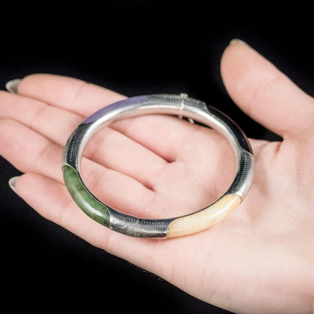 Antique Victorian Jade Bangle Silver Circa 1900