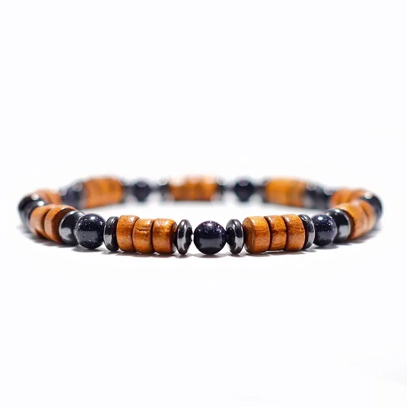 Antique Wood Bracelet Homme Natural Hematite