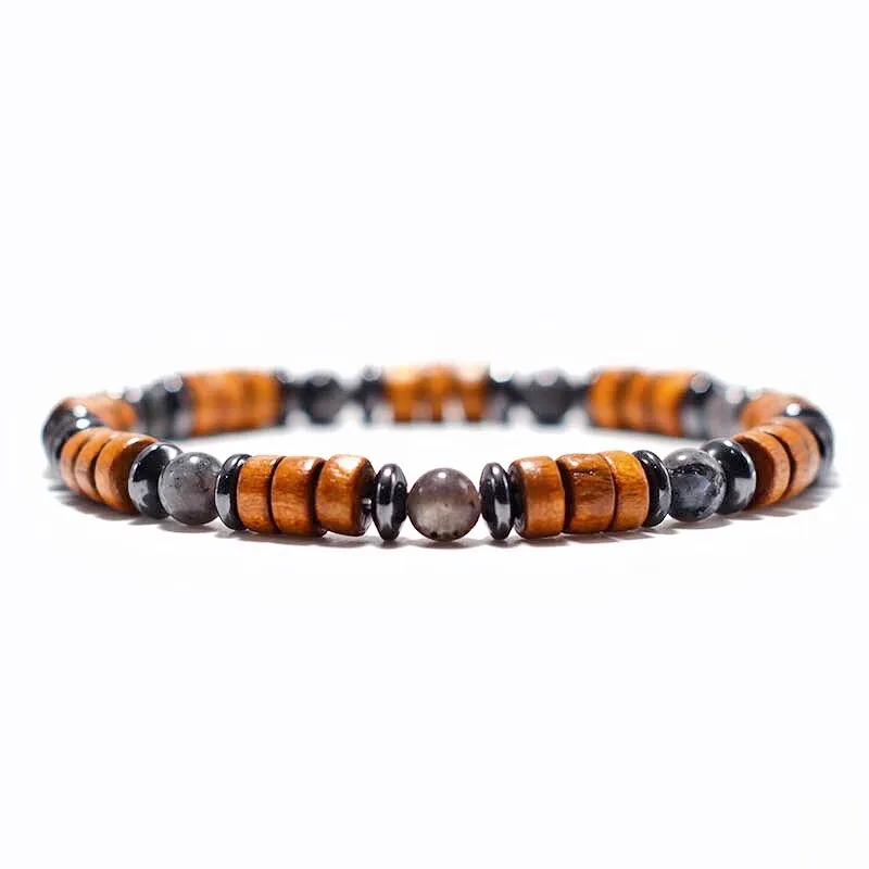 Antique Wood Bracelet Homme Natural Hematite