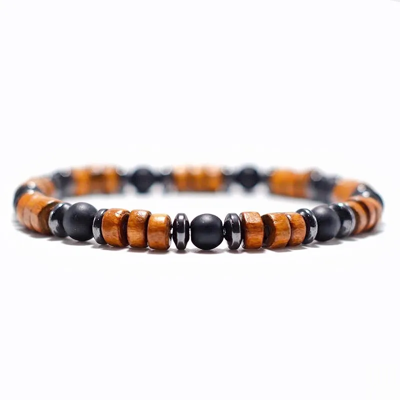 Antique Wood Bracelet Homme Natural Hematite