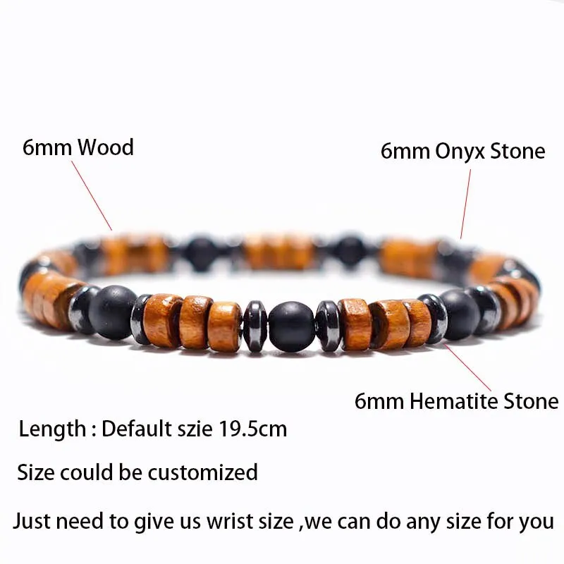 Antique Wood Bracelet Homme Natural Hematite