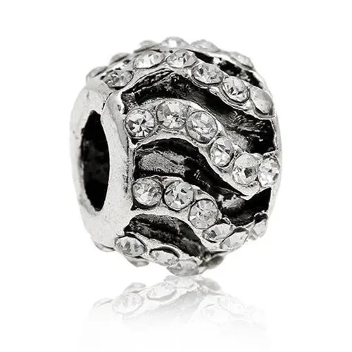 April Birthstone with Clear  Crystals European Bead Compatible for Most European Snake Chain Bracelet