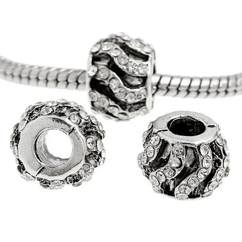April Birthstone with Clear  Crystals European Bead Compatible for Most European Snake Chain Bracelet