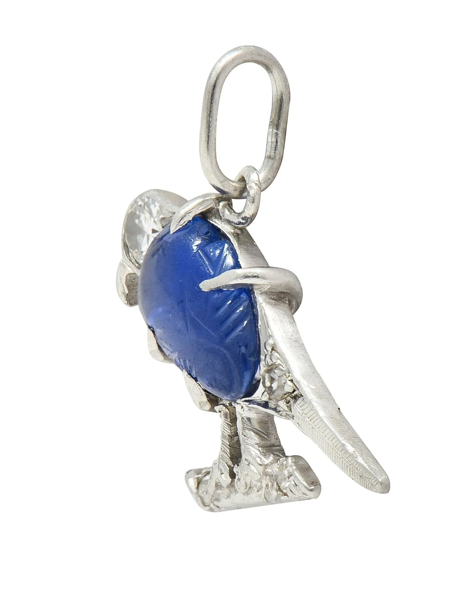 Art Deco 1.00 CTW  Sapphire Diamond Vintage Platinum Bird Charm