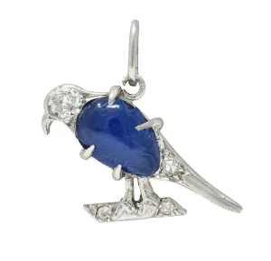 Art Deco 1.00 CTW  Sapphire Diamond Vintage Platinum Bird Charm