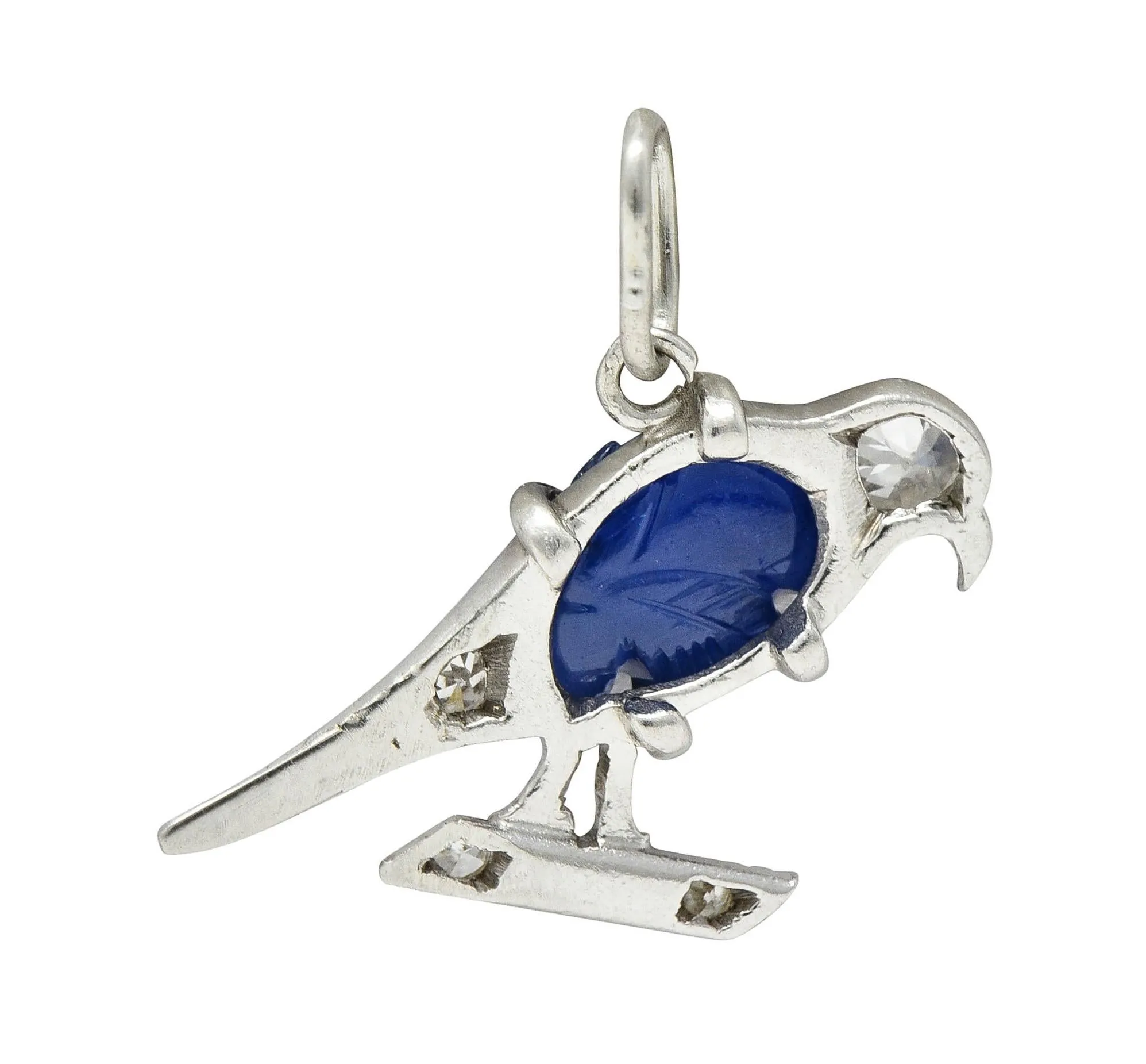 Art Deco 1.00 CTW  Sapphire Diamond Vintage Platinum Bird Charm