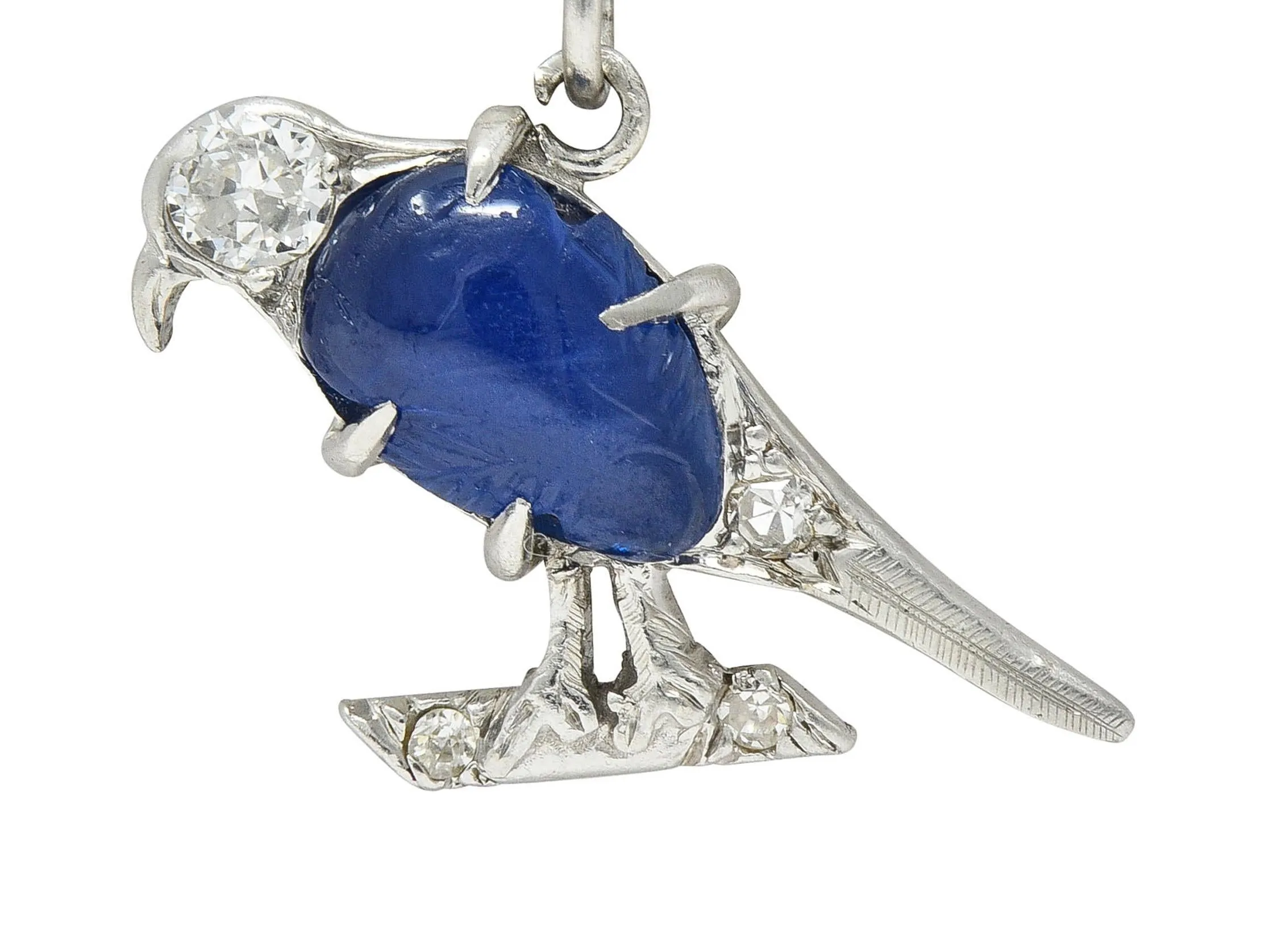 Art Deco 1.00 CTW  Sapphire Diamond Vintage Platinum Bird Charm