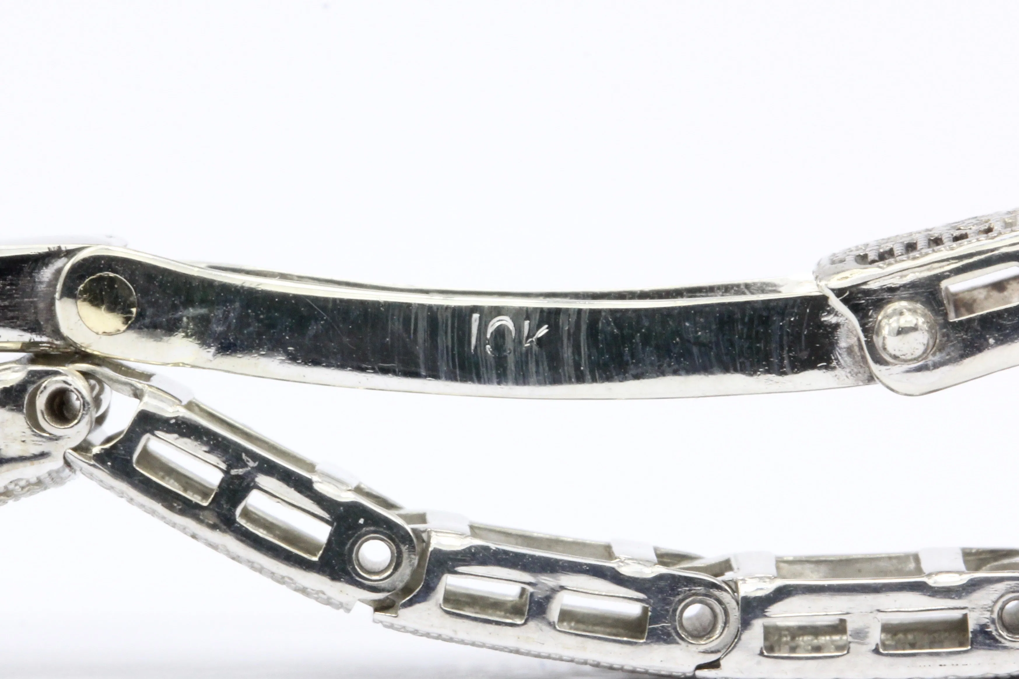 Art Deco 10K White Gold Old European Cut Diamond and Sapphire Filigree Bracelet