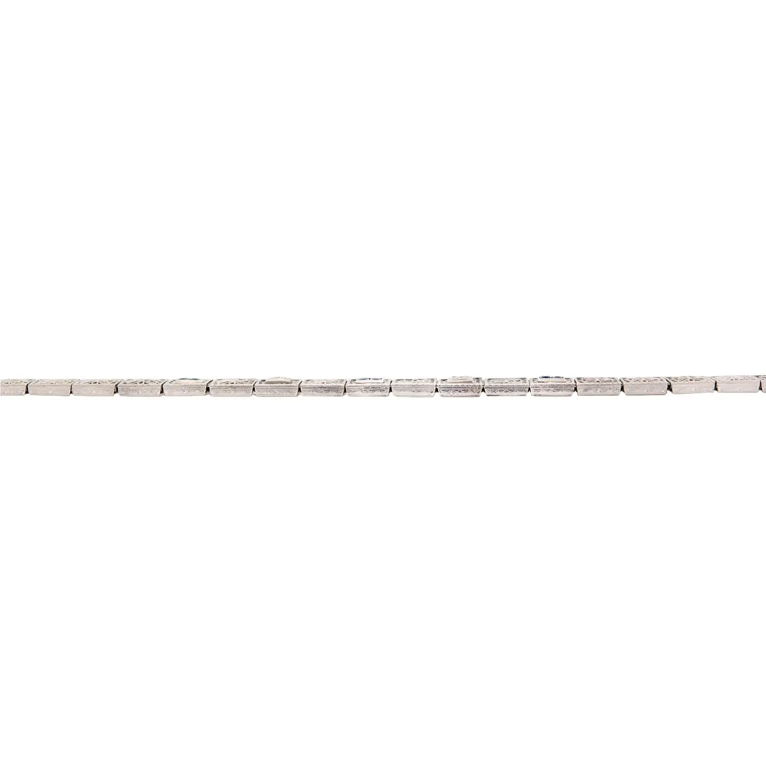 Art Deco 14K/Platinum Top Diamond and Sapphire Filigree Line Bracelet
