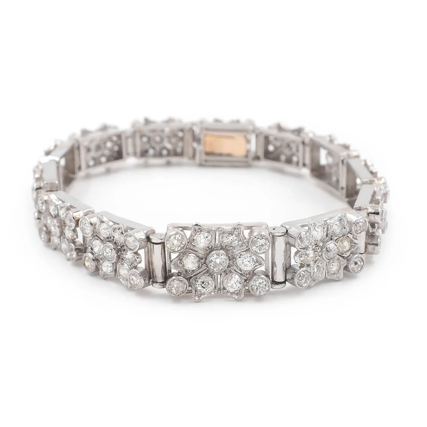 Art Deco 6.00 Ctw. Old Mine Cut Diamond Snowflake Motif Bracelet