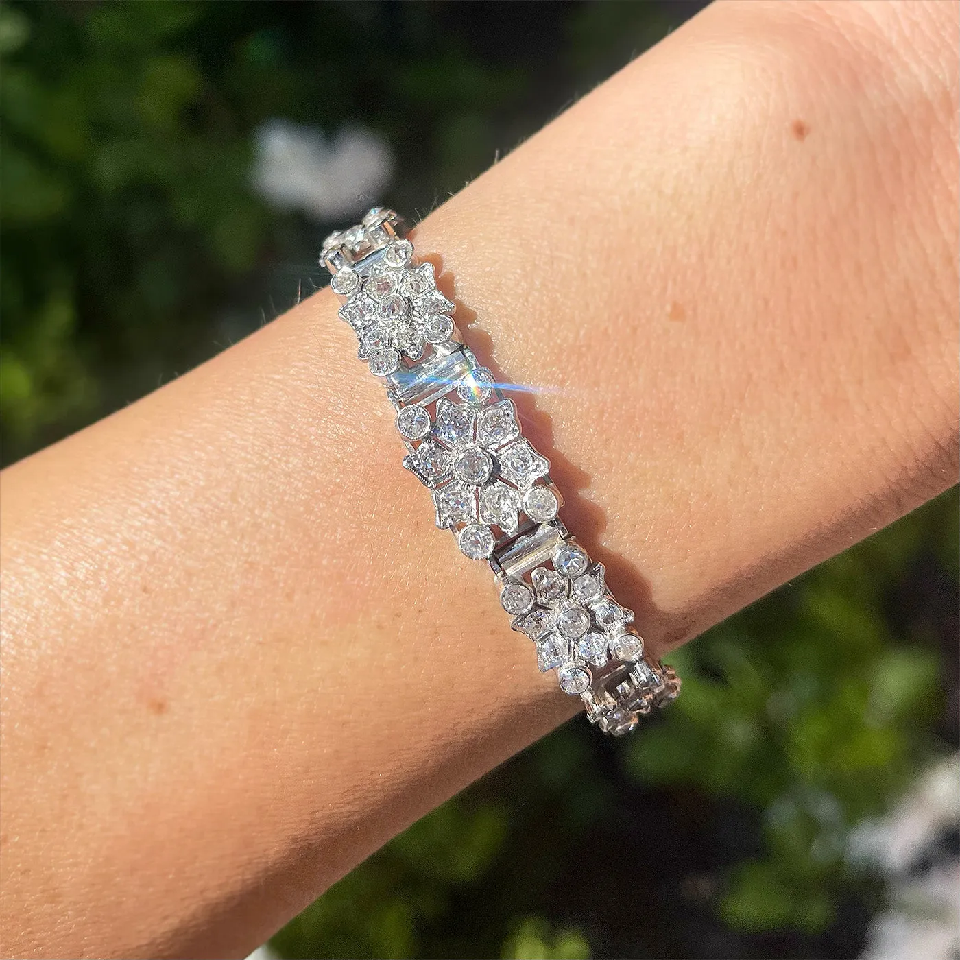 Art Deco 6.00 Ctw. Old Mine Cut Diamond Snowflake Motif Bracelet