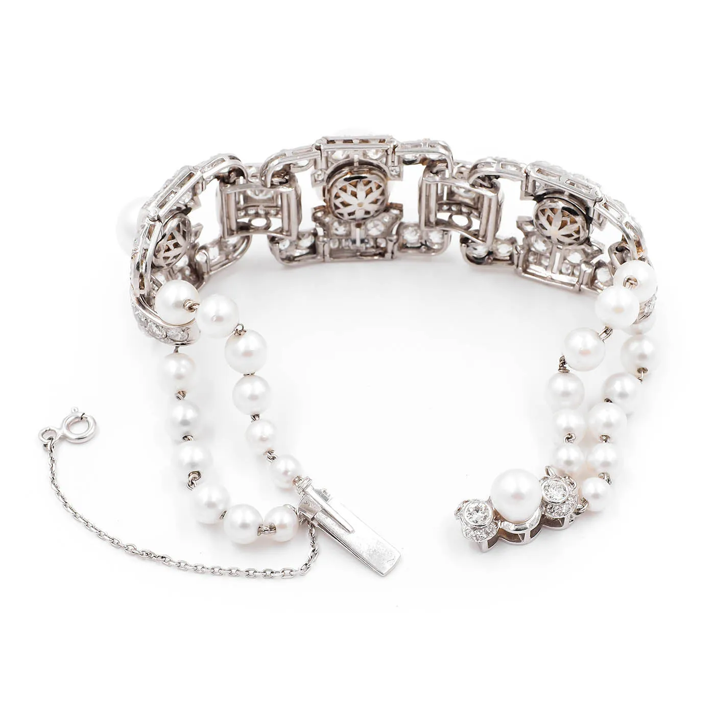 Art Deco Pearl & Diamond Geometric Bracelet