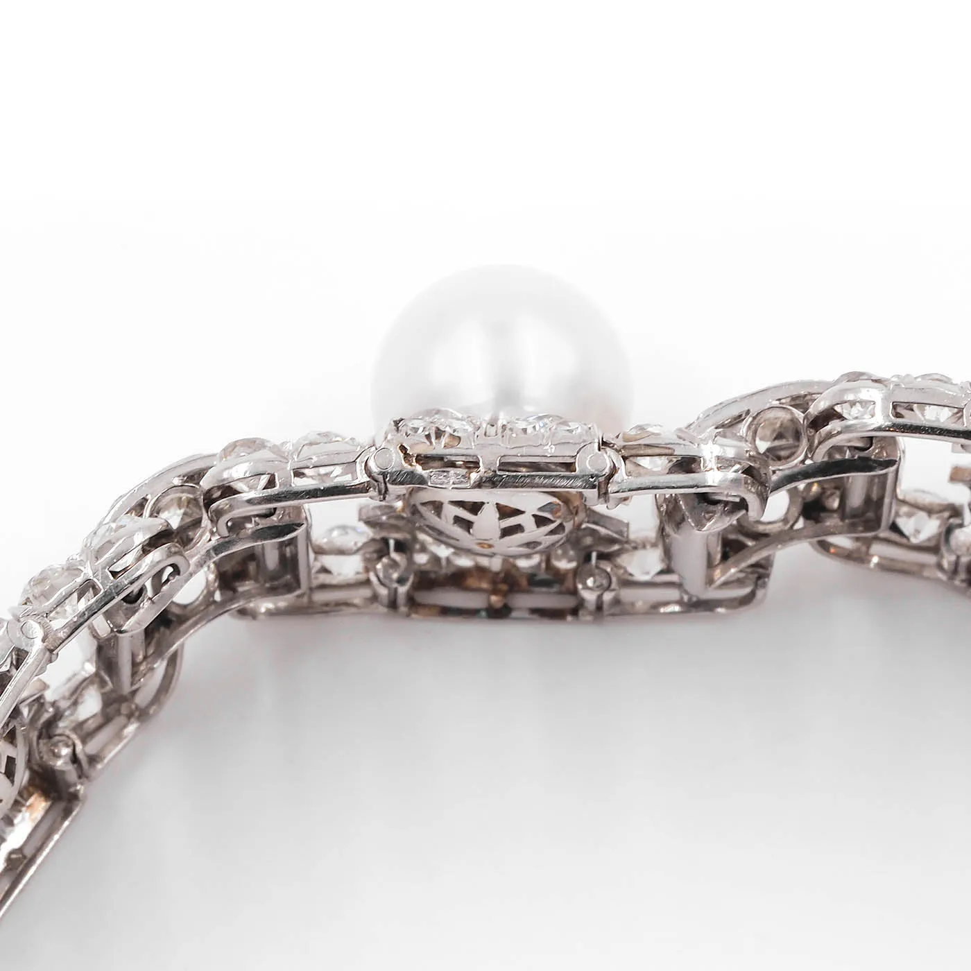 Art Deco Pearl & Diamond Geometric Bracelet
