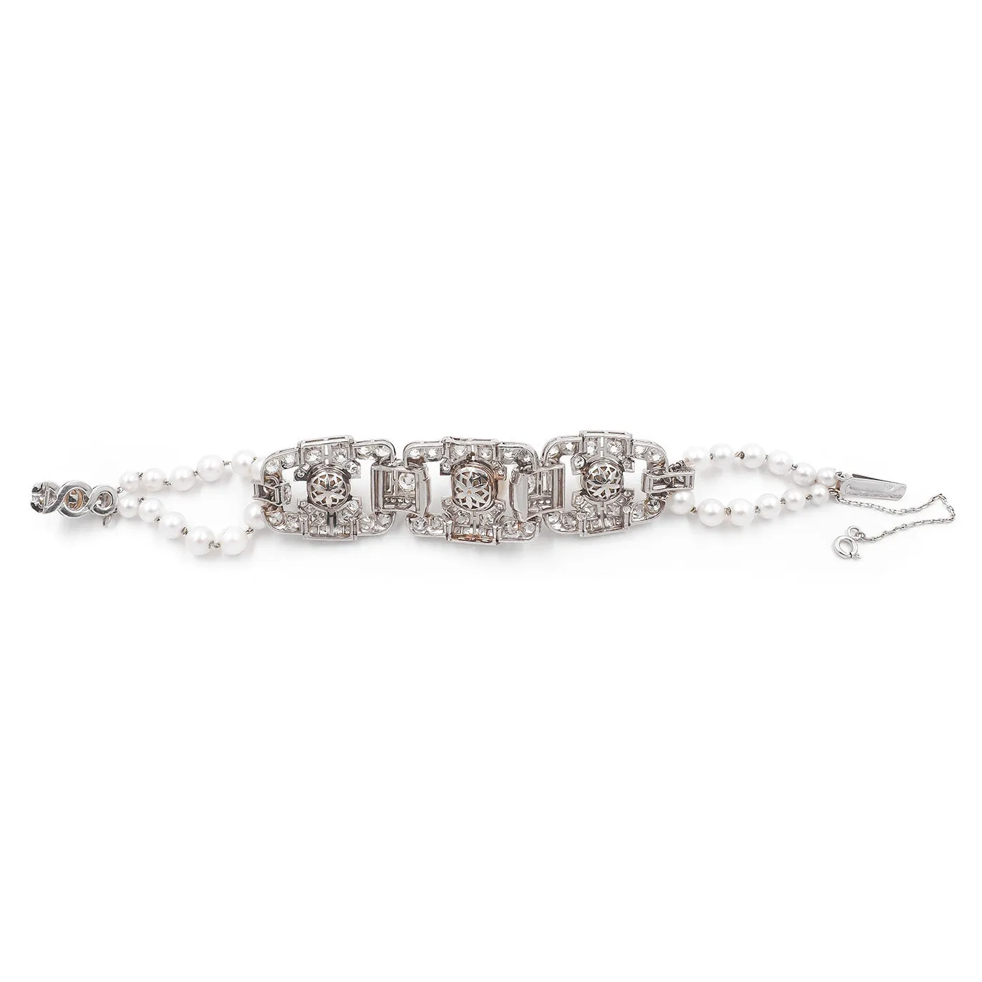 Art Deco Pearl & Diamond Geometric Bracelet