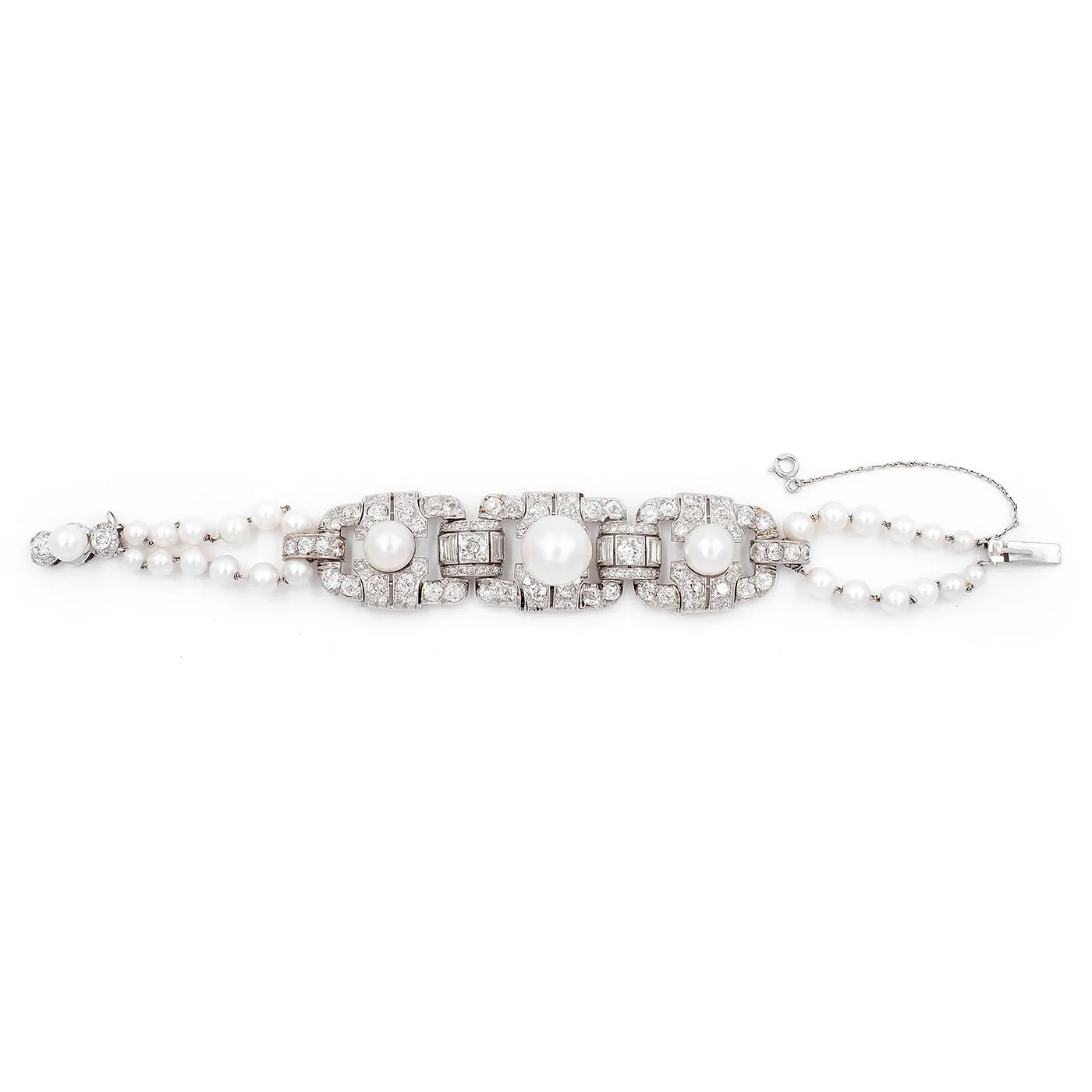 Art Deco Pearl & Diamond Geometric Bracelet