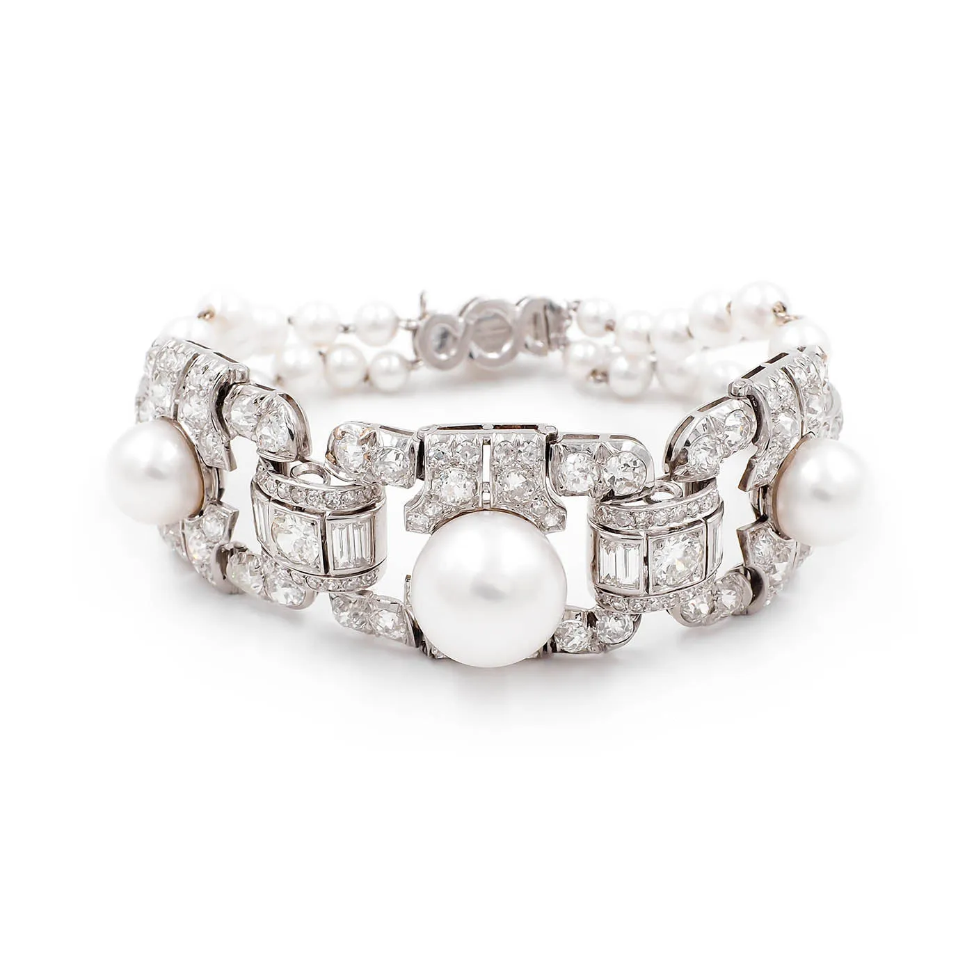 Art Deco Pearl & Diamond Geometric Bracelet