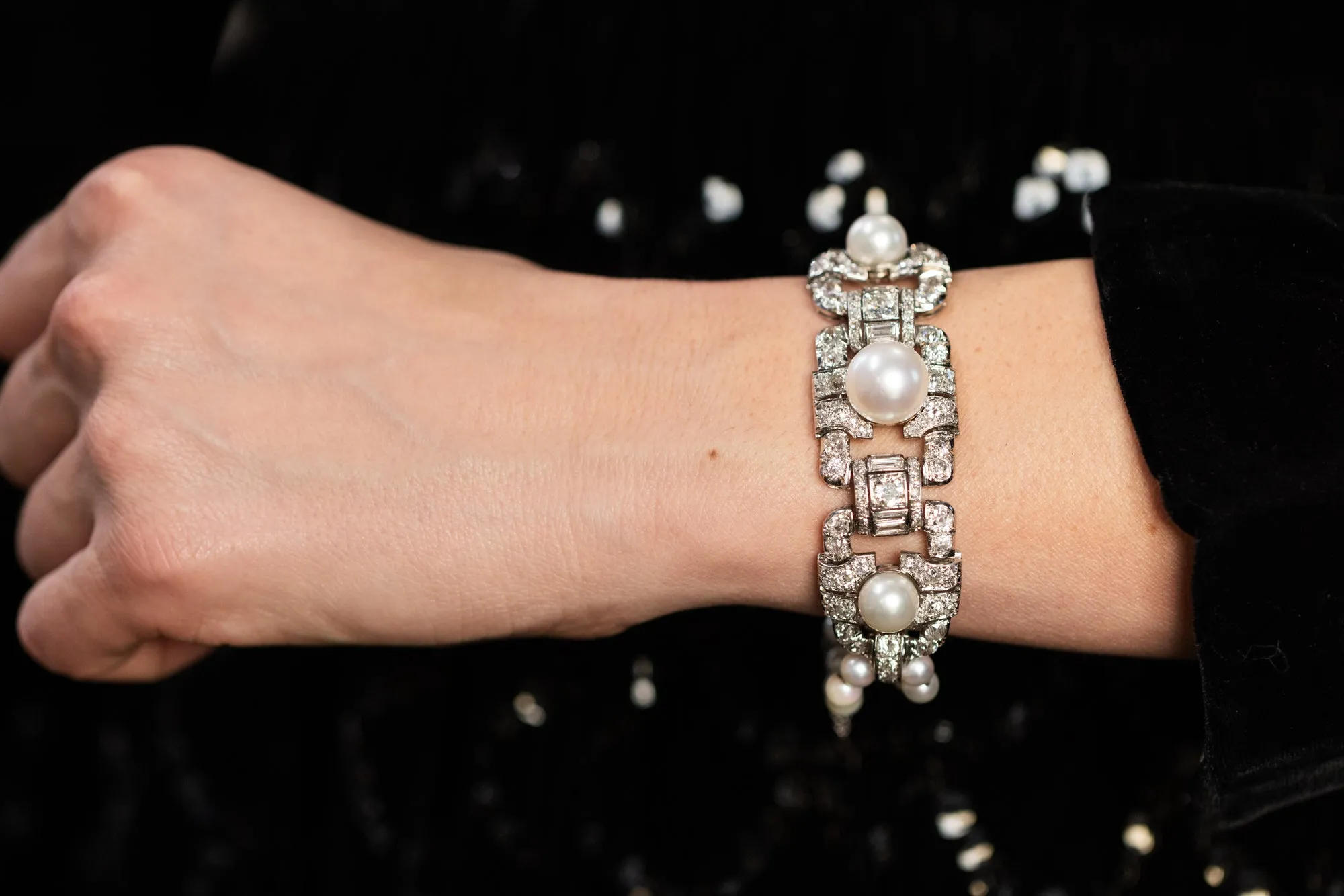 Art Deco Pearl & Diamond Geometric Bracelet