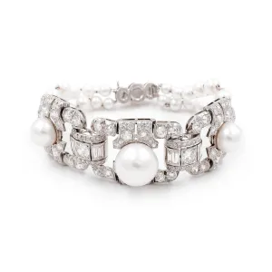 Art Deco Pearl & Diamond Geometric Bracelet