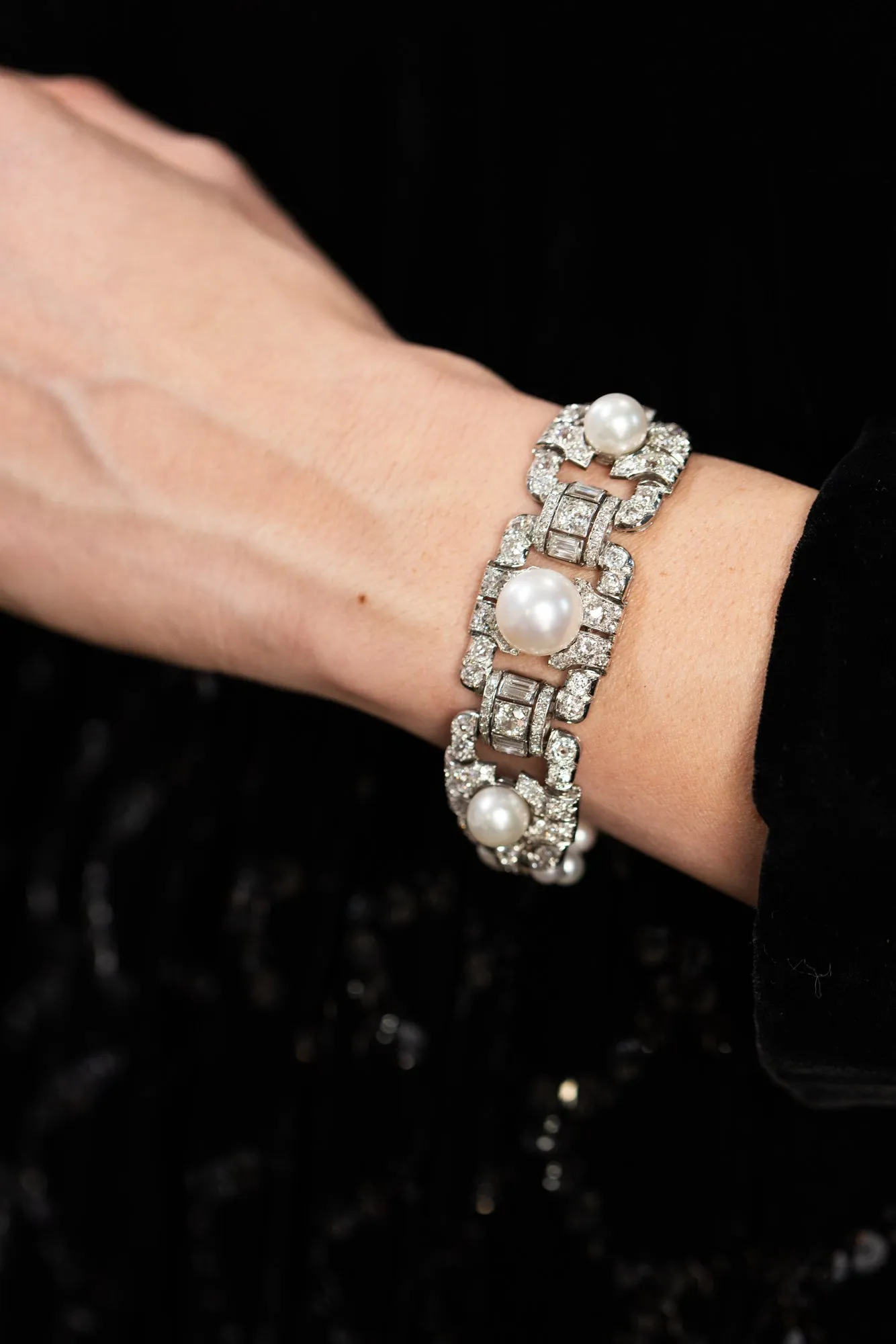 Art Deco Pearl & Diamond Geometric Bracelet