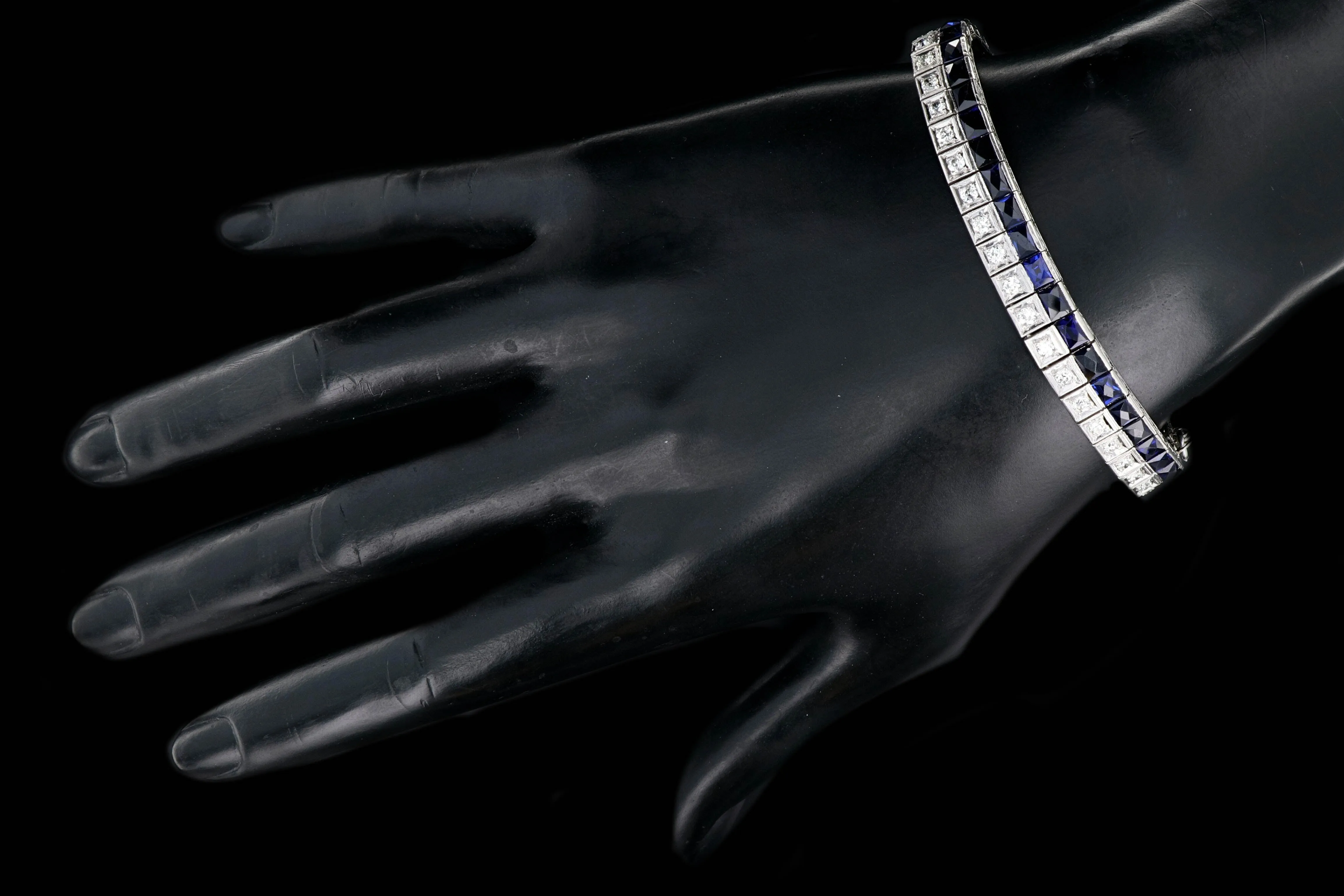 Art Deco Platinum 12 Carat Diamond and Synthetic Sapphire Bracelet