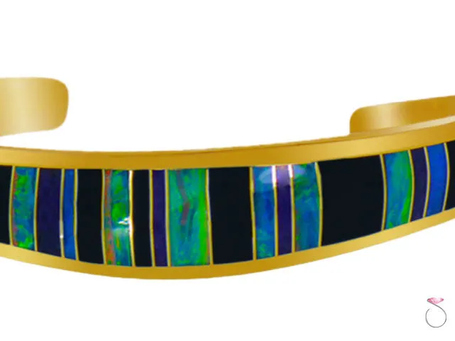 Australian Black Opal & Onyx Cuff Bracelet in 14K Gold