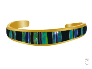 Australian Black Opal & Onyx Cuff Bracelet in 14K Gold