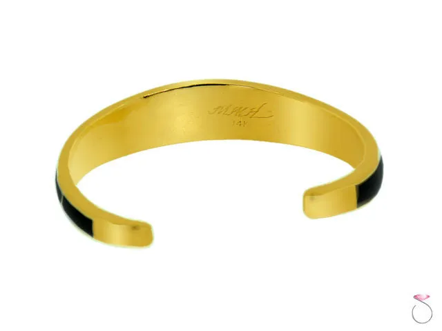 Australian Black Opal & Onyx Cuff Bracelet in 14K Gold