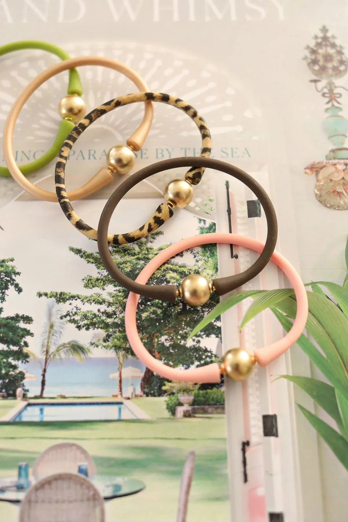 Bali 24K Gold Plated Bali Bead Silicone Bracelet - Chocolate