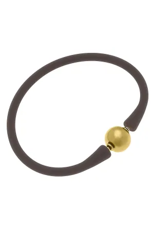 Bali 24K Gold Plated Bali Bead Silicone Bracelet - Chocolate