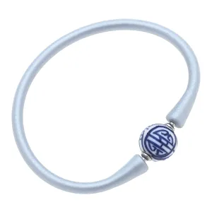 Bali Chinoiserie Bead Silicone Bracelet in Metallic Silver