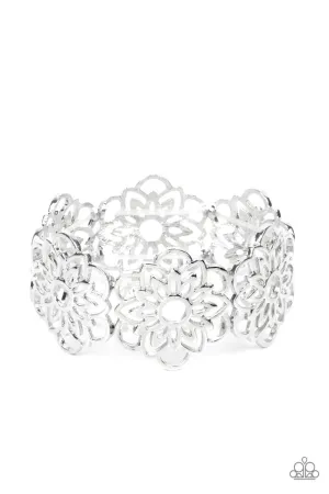 Baroque Bouquet - Silver - Flower Paparazzi Stretchy Bracelet