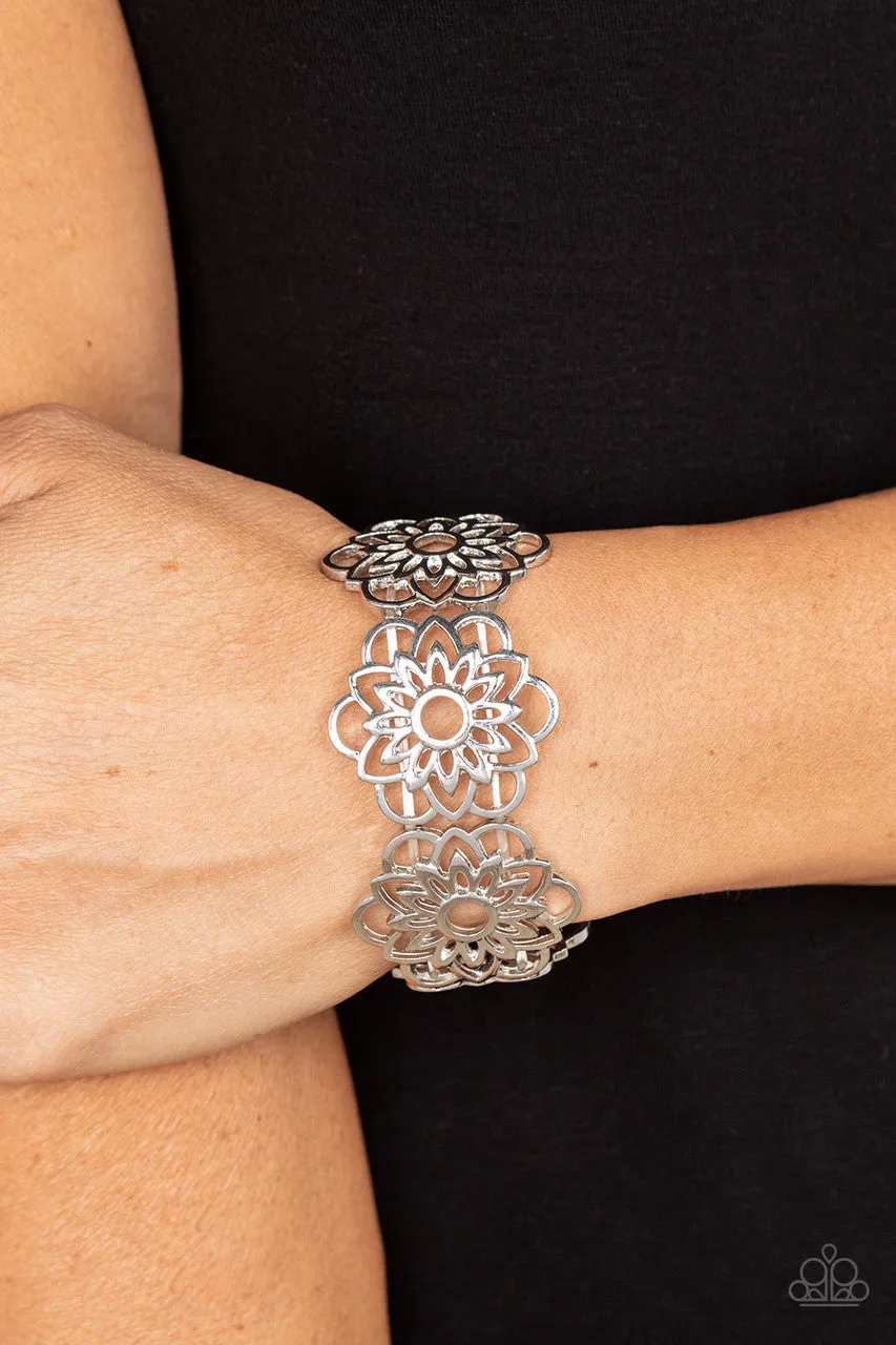 Baroque Bouquet - Silver - Flower Paparazzi Stretchy Bracelet