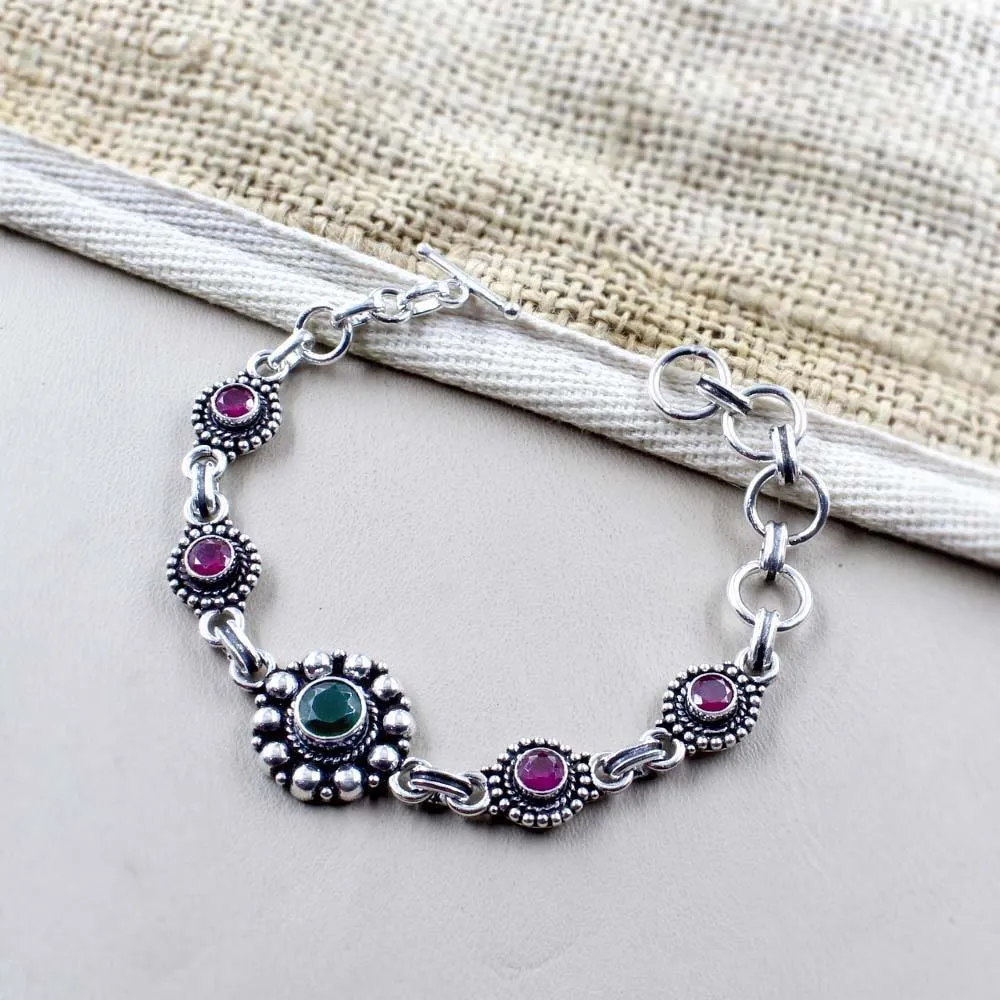 Beach Wear Real Sterling Silver Cut Stone Oxidized Bracelet Gift For Girls Women